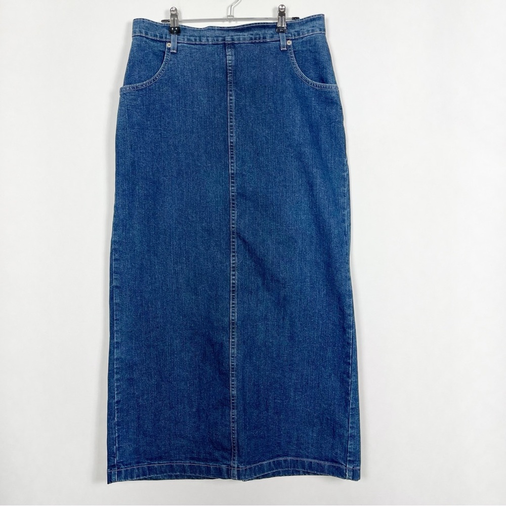 Vintage FDJ Blue Denim‎ Maxi Pencil Skirt Back Slit Size 12 Cottagecore